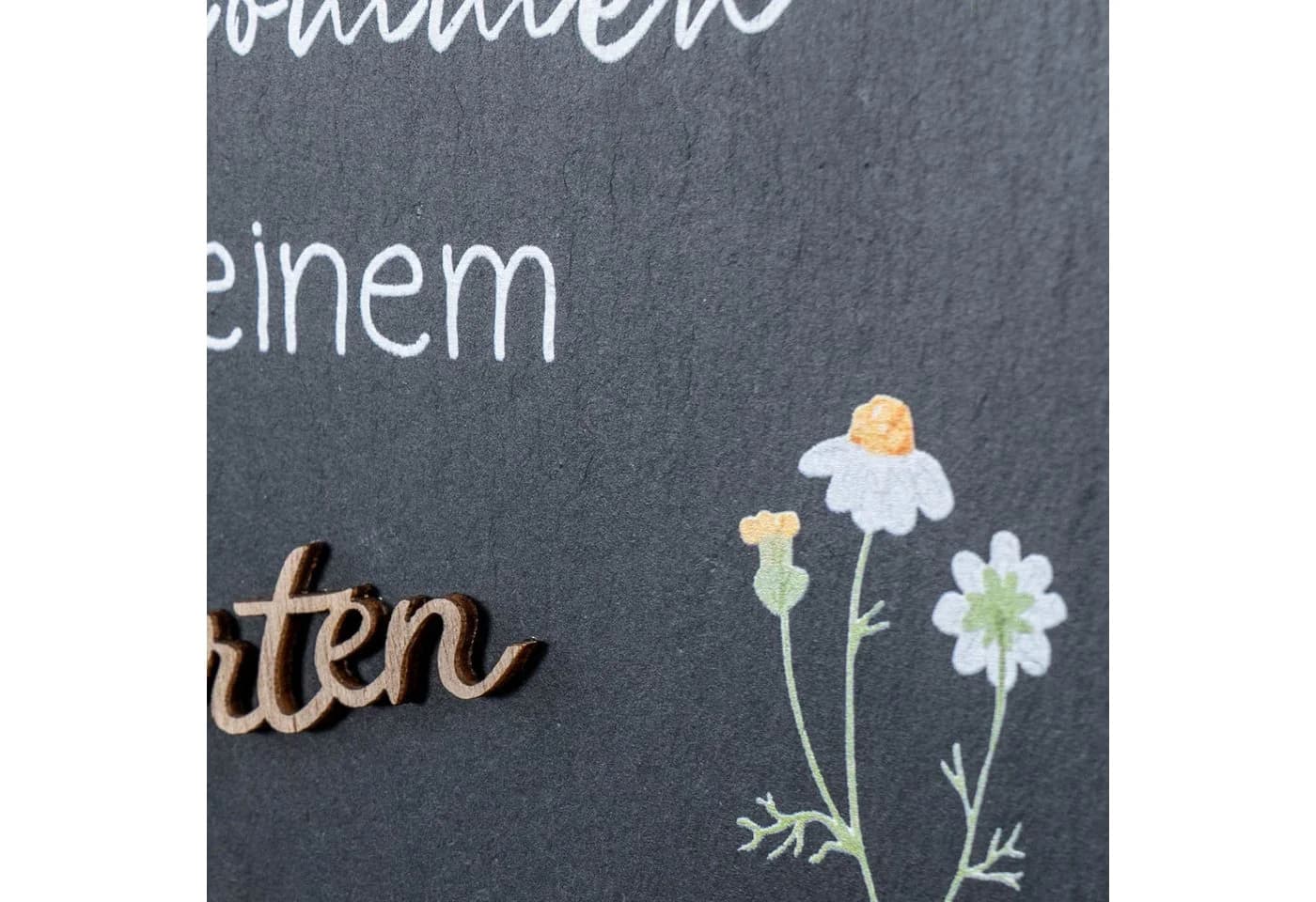 Levandeo® Schiefertafel Garten "Willkommen" mit Blumenmotiv - Bild 3
