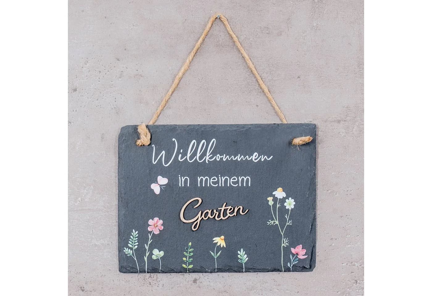 Levandeo® Schiefertafel Garten "Willkommen" mit Blumenmotiv - Bild 4