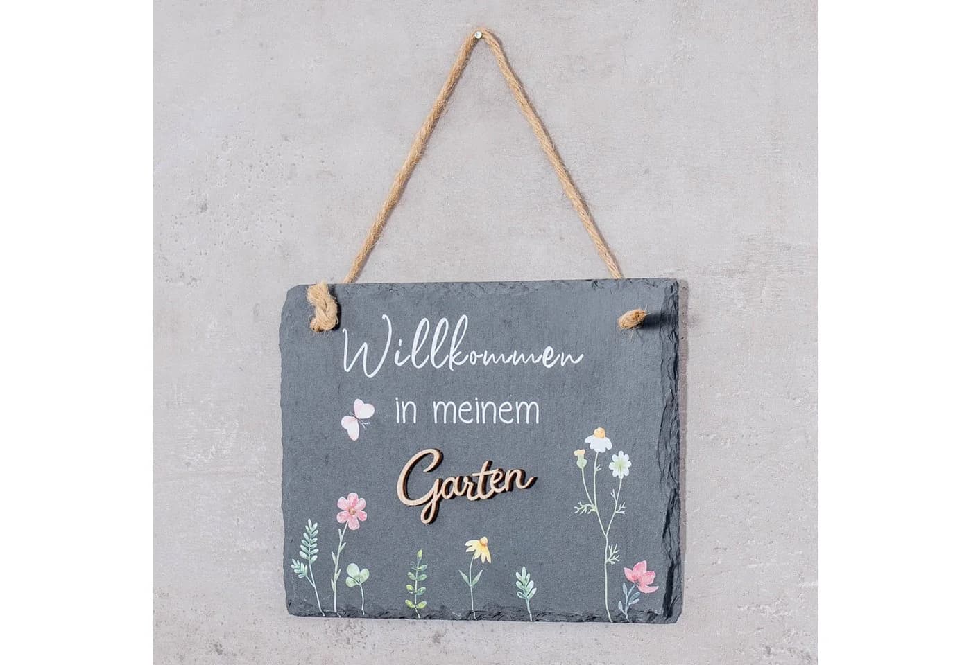 Levandeo® Schiefertafel Garten "Willkommen" mit Blumenmotiv - Bild 5