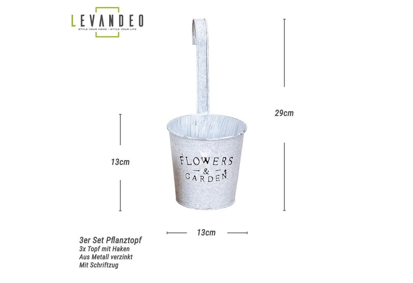 Levandeo® Kräutertopf 3er Set Hängender Blumentopf Metall