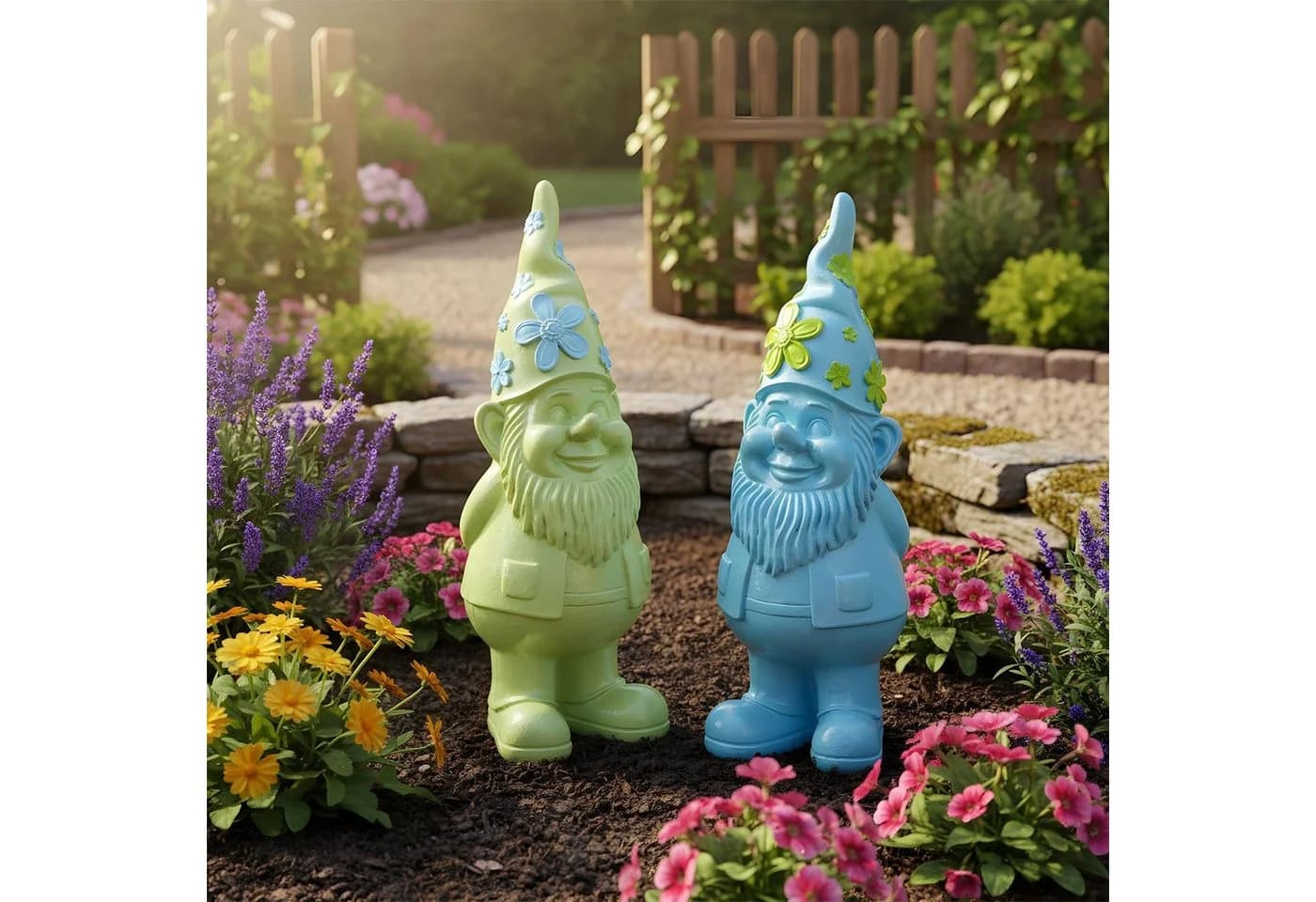 Levandeo® 2er Set Gartenzwerge Deko Figuren Kunstharz Blau Grün - Bild 4