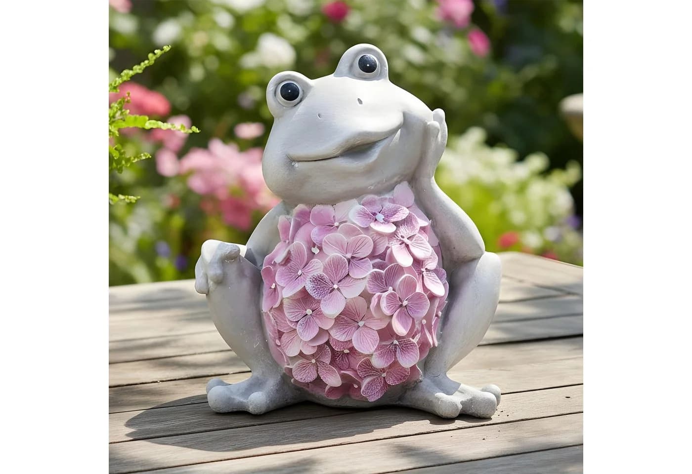 Levandeo® Dekofigur Frosch Grau Rosa Blüten Kunststein Garten - Bild 2