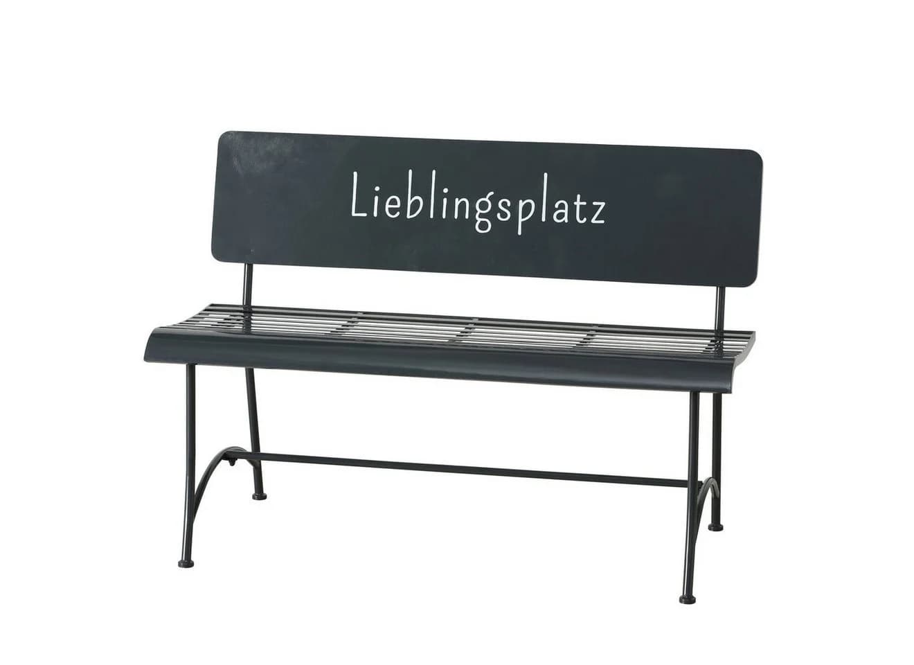 Levandeo® Gartenbank Metall Schwarz mit Schriftzug Lieblingsplatz