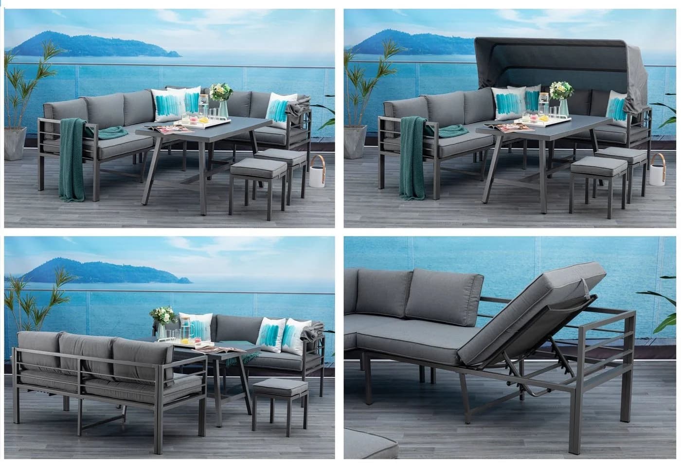 MANDALIKA Gartenlounge-Set Newport Anthrazit 4-tlg. mit Liegefunktion