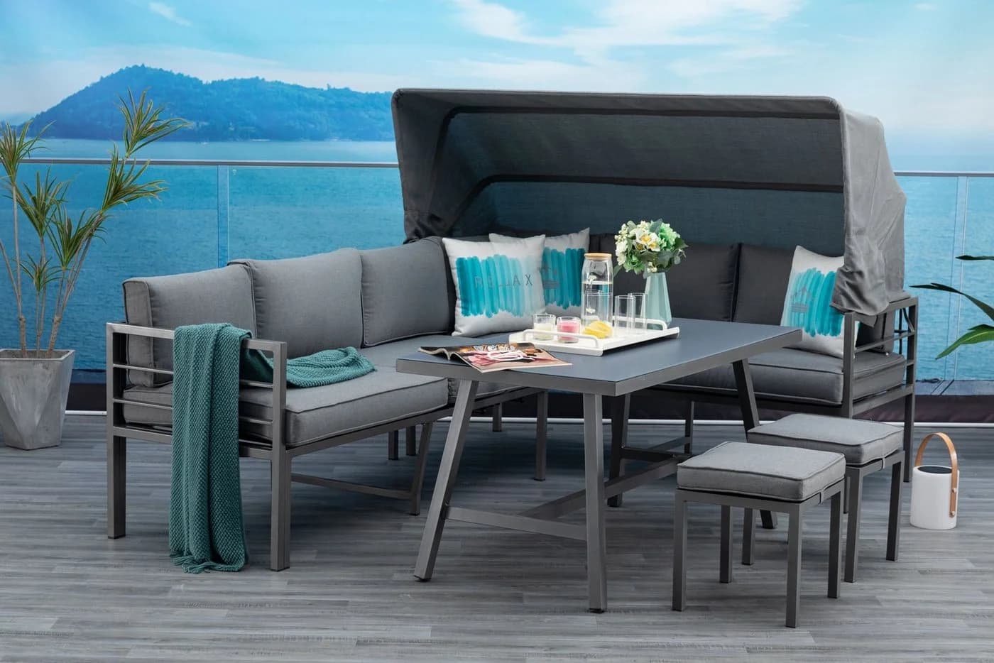 MANDALIKA Gartenlounge-Set Newport Anthrazit 4-tlg. mit Liegefunktion - Bild 2