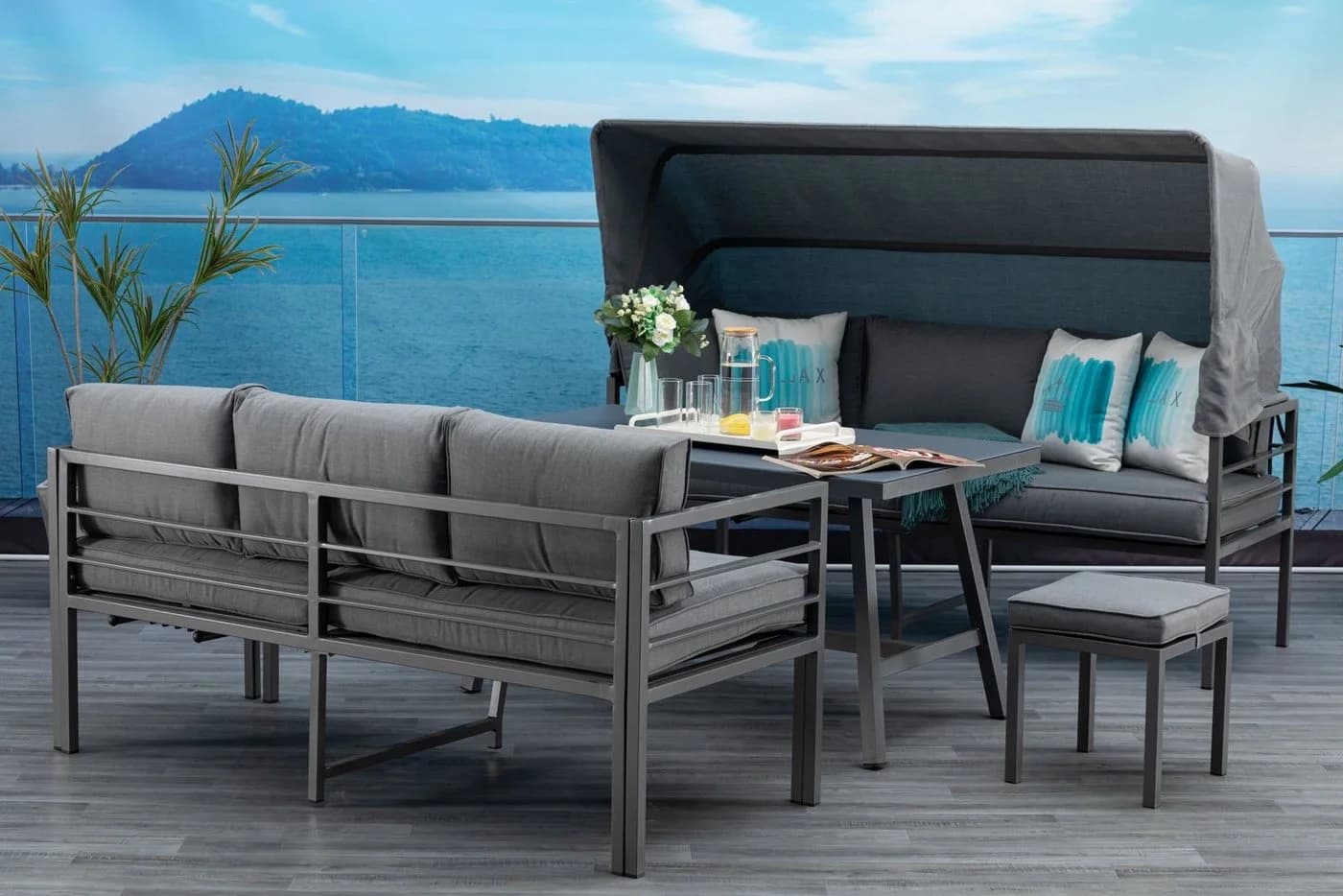 MANDALIKA Gartenlounge-Set Newport Anthrazit 4-tlg. mit Liegefunktion - Bild 4