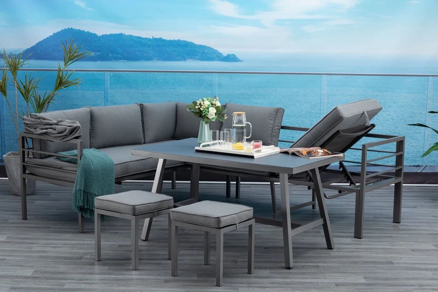 MANDALIKA Gartenlounge-Set Newport Anthrazit 4-tlg. mit Liegefunktion - Bild 5