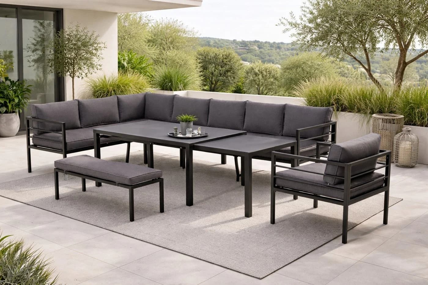 Gardissimo Gartenlounge-Set Larino 4-tlg. Alu Ecklounge mit ausziehbarem Tisch - Bild 2