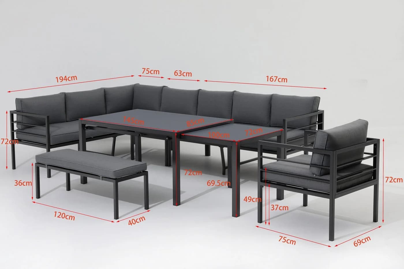 Gardissimo Gartenlounge-Set Larino 4-tlg. Alu Ecklounge mit ausziehbarem Tisch - Bild 4