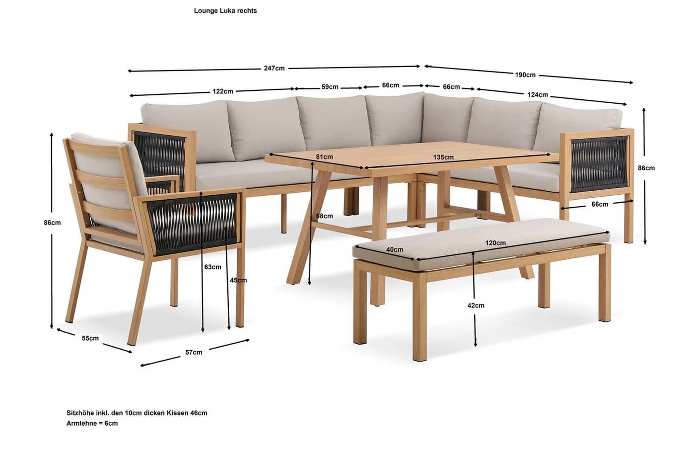 Gardissimo Gartenlounge-Set Luka links Aluminium Teakholz-Optik