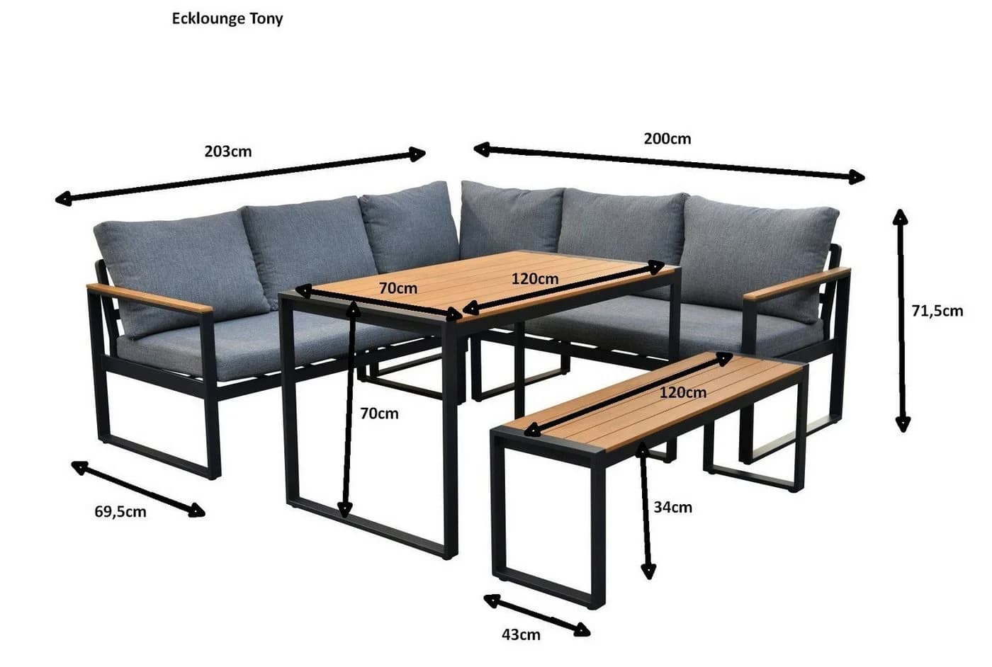 Gardissimo Gartenlounge-Set Tony 3-tlg. Aluminium Grau/Braun - Bild 3