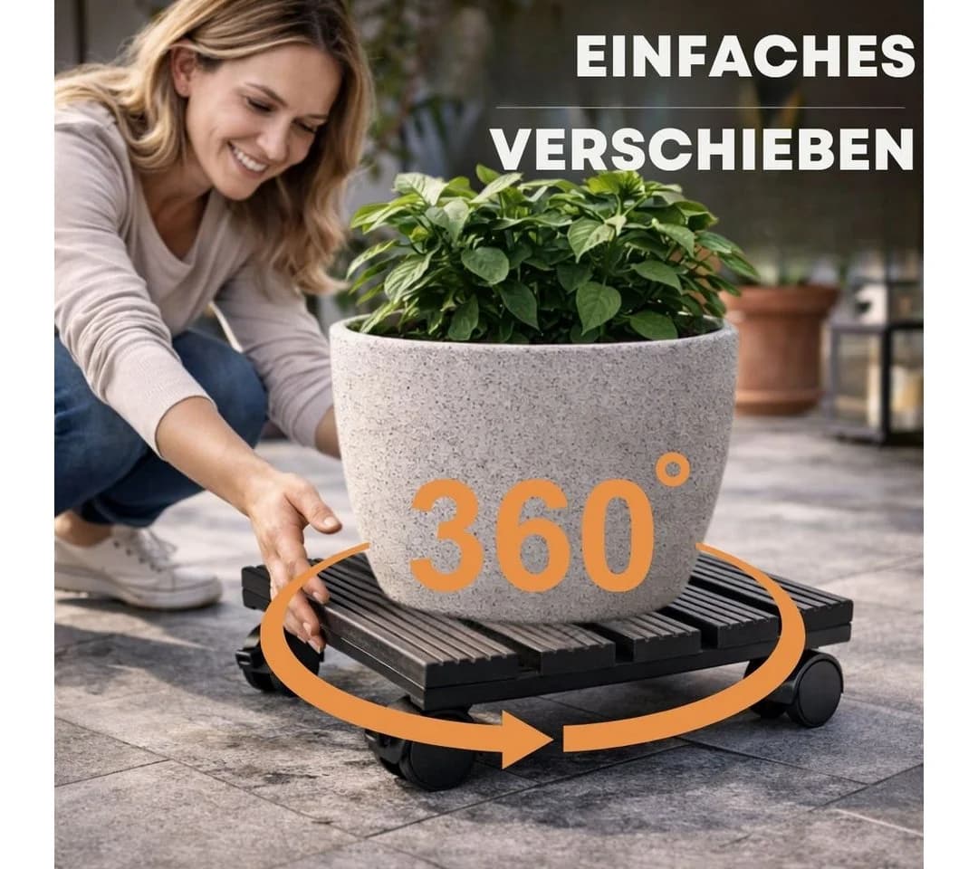 Topanbieter999 Pflanzenroller WPC Holzoptik mit Feststellbremsen