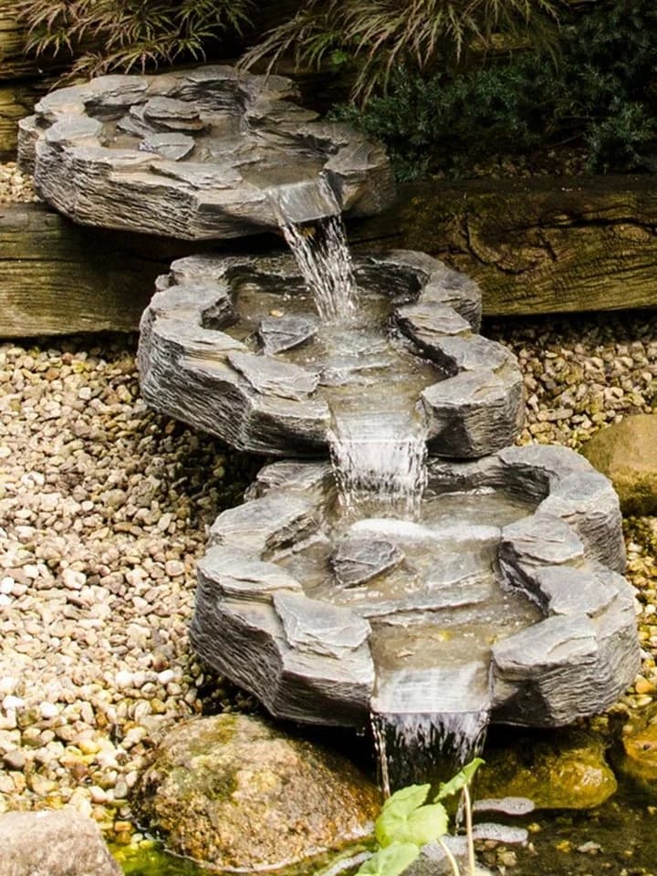 Köhko 3-teiliger Bachlauf Mulde-Mündung Wasserfall Quelle Polyresin - Bild 3