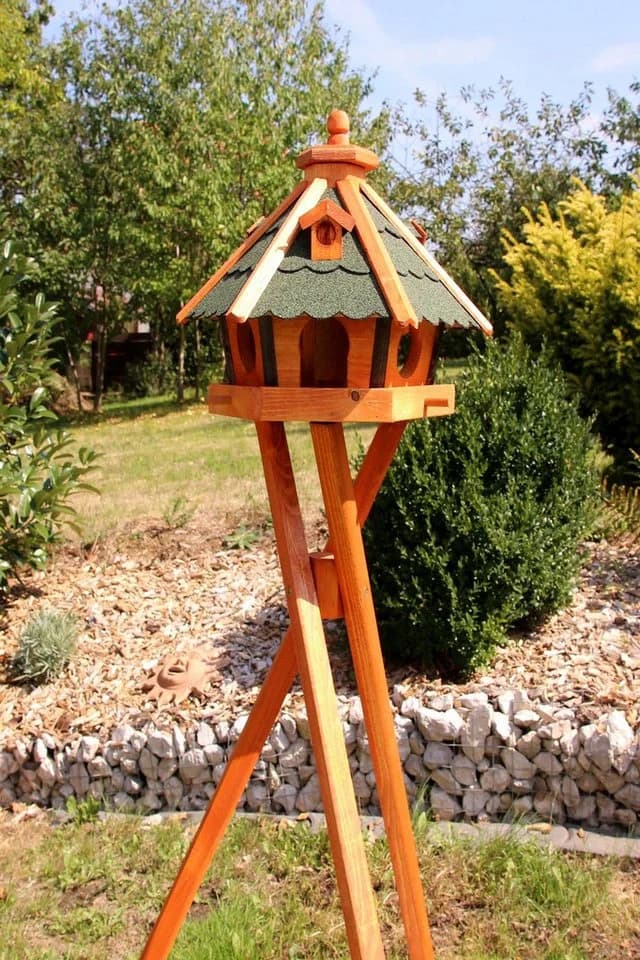 Holzdekoladen Vogelhaus Holz wetterfest mit Futterautomat Grün