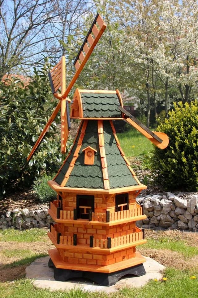 Holzdekoladen Deko-Windrad XXL Gartenwindmühle Holz Grün