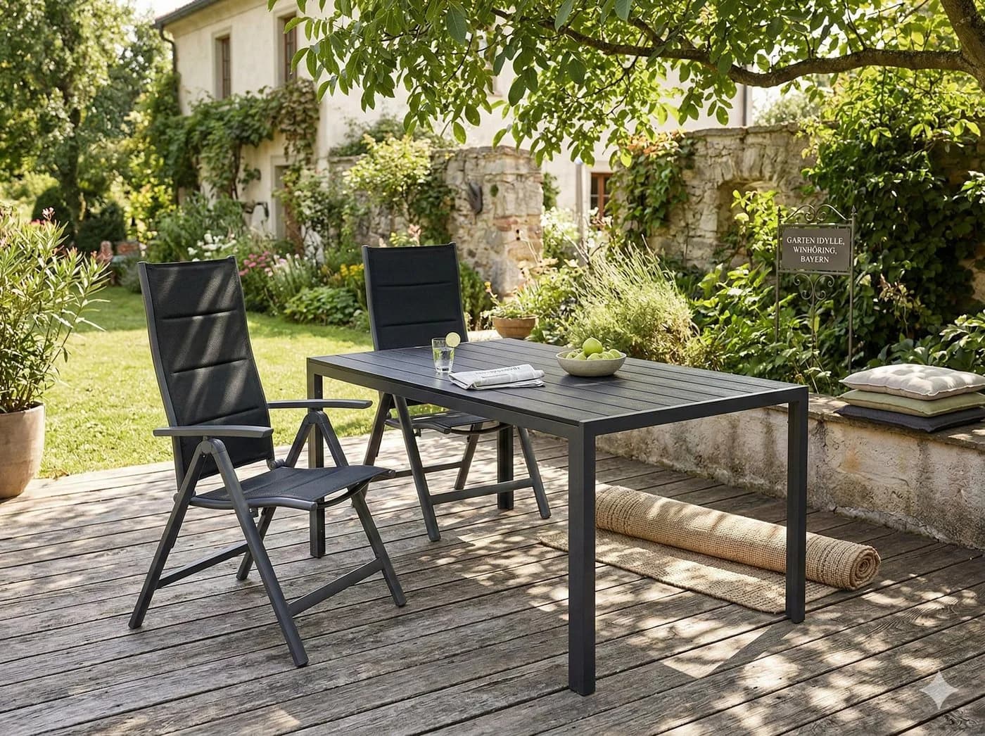 LEX Gartensessel 2er-Set Comfort 6-fach verstellbar gepolstert schwarz