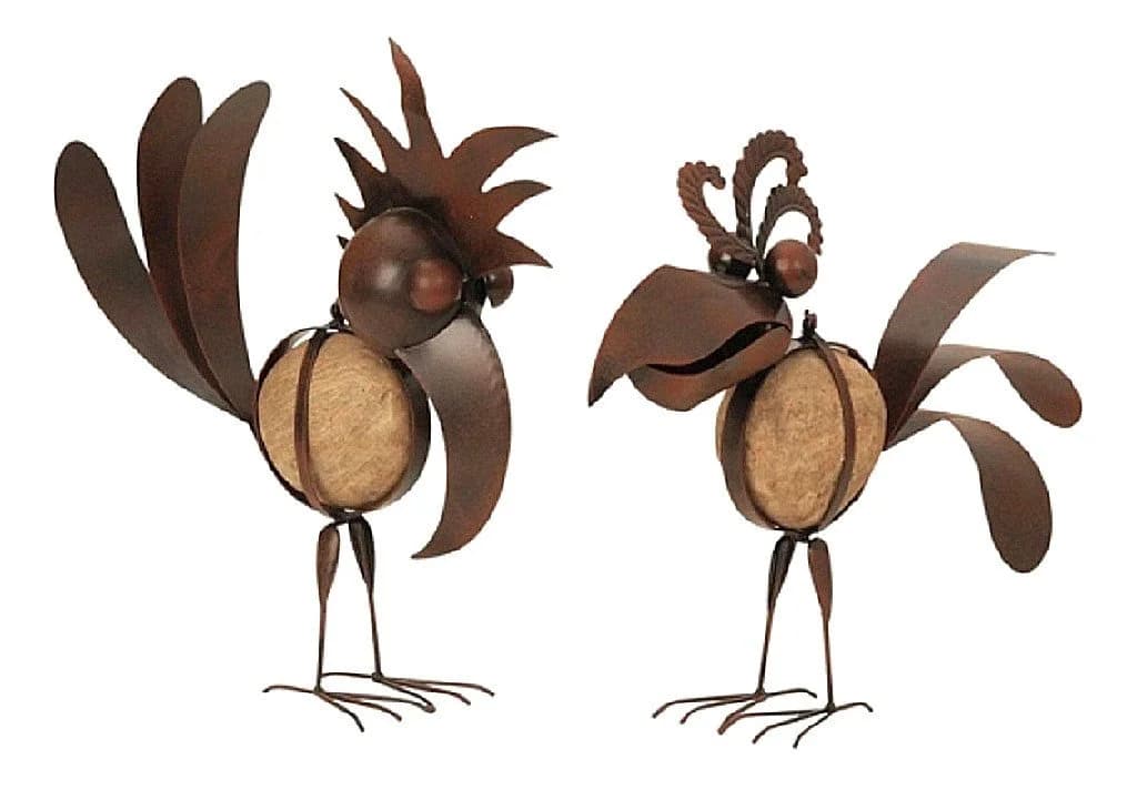 Geschenkestadl Gartenfigur 2 Metallvögel Braun Stein-Optik