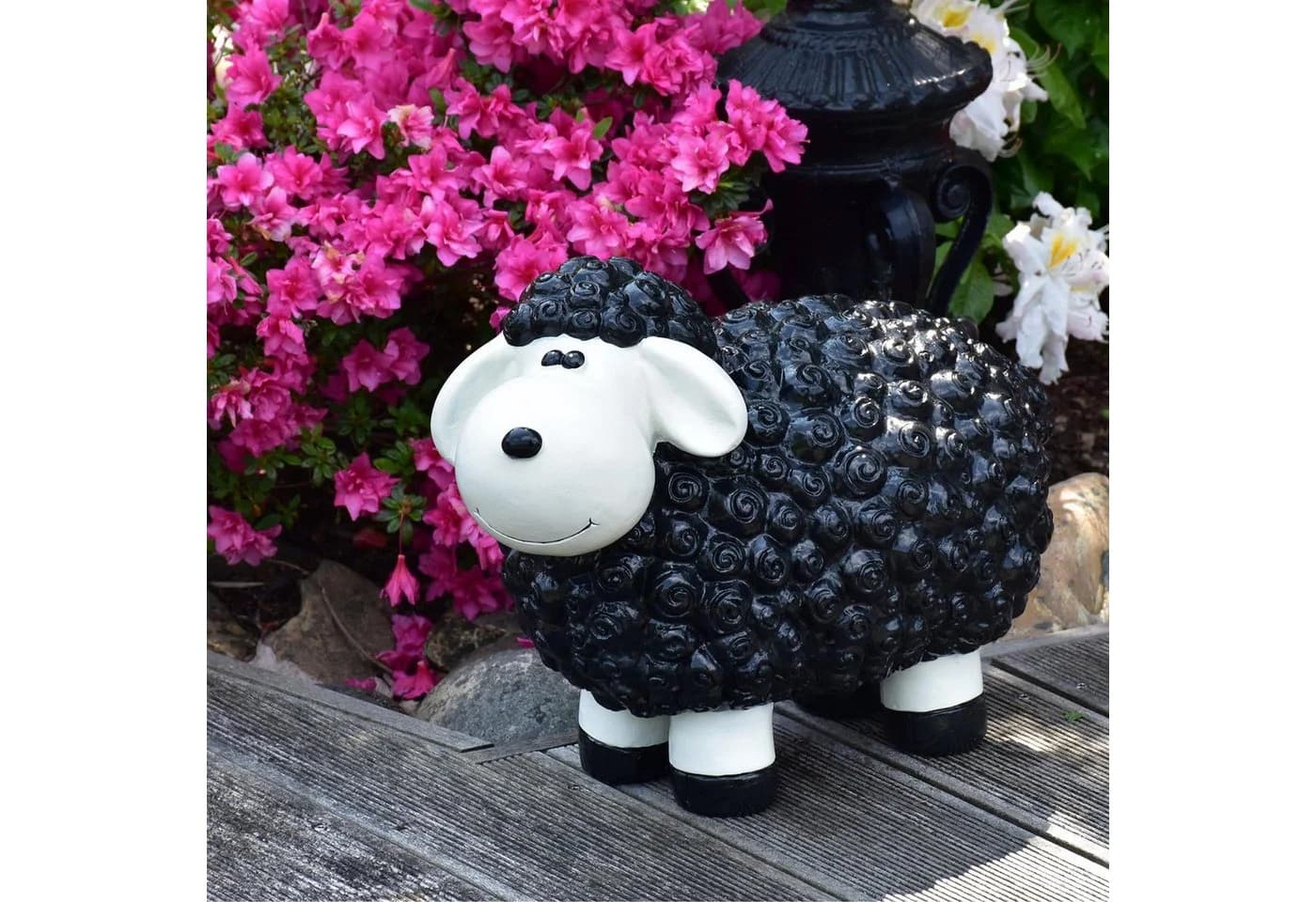 Geschenkestadl Gartenfigur XL Schaf Schwarz Polystone
