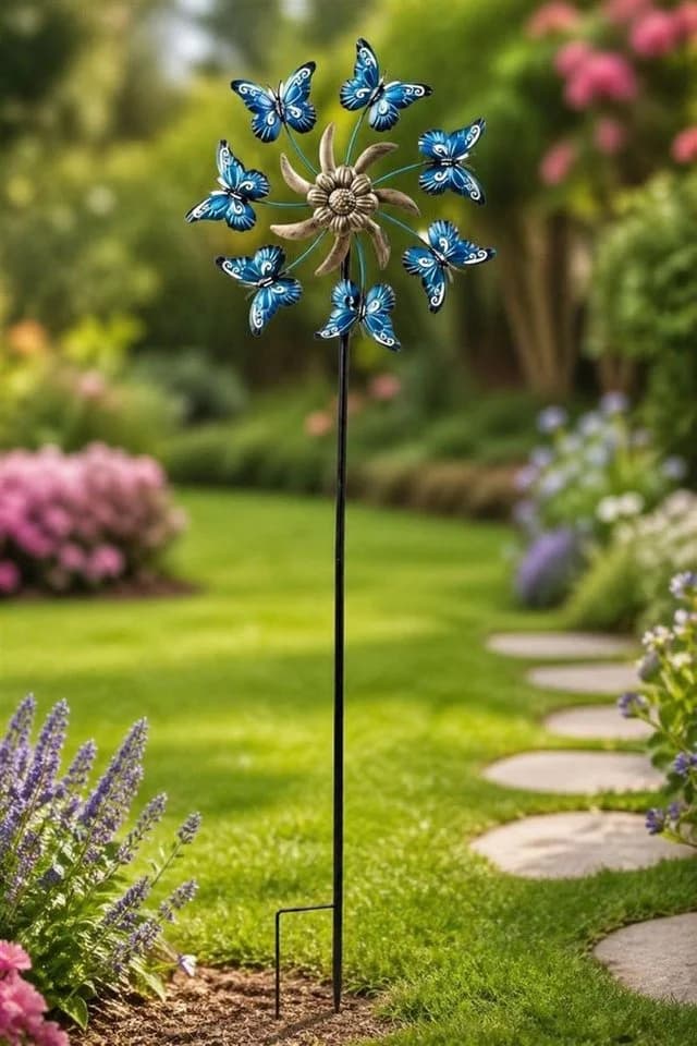 Geschenkestadl Deko-Windrad Gartenstecker Schmetterlinge blau Metall - Bild 3