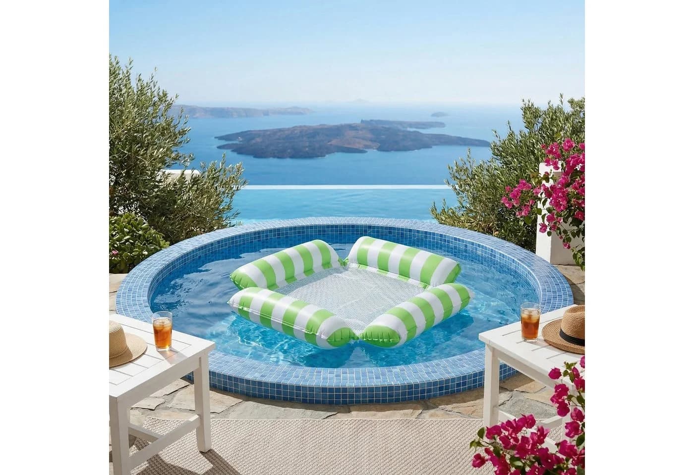 Lantelme Pool Loungesessel 4-in-1 Grün/Weiß PVC - Bild 5