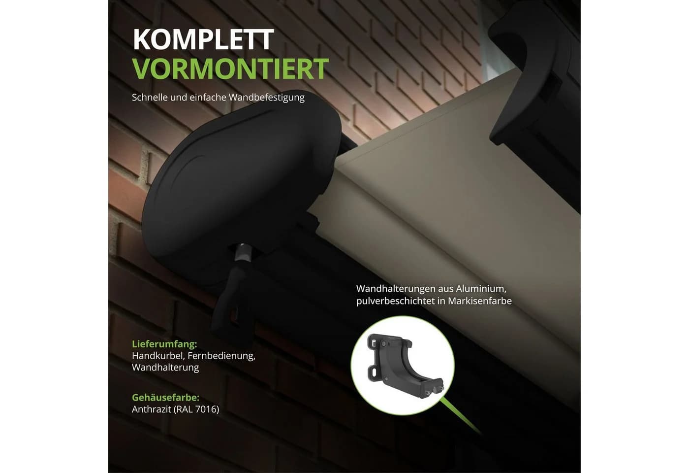 Eclipse Elektrische Vollkassettenmarkise Anthrazit mit Dooya-Motor - Bild 4
