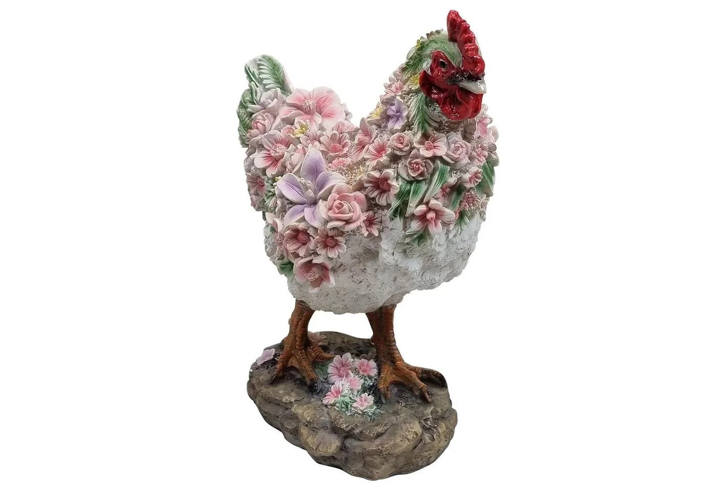 Fachhandel Plus Henne mit Blumendekor Polyresin Gartenfigur - Bild 2