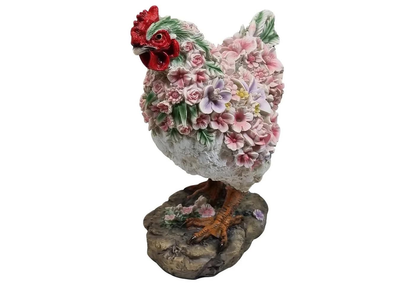 Fachhandel Plus Henne mit Blumendekor Polyresin Gartenfigur - Bild 3
