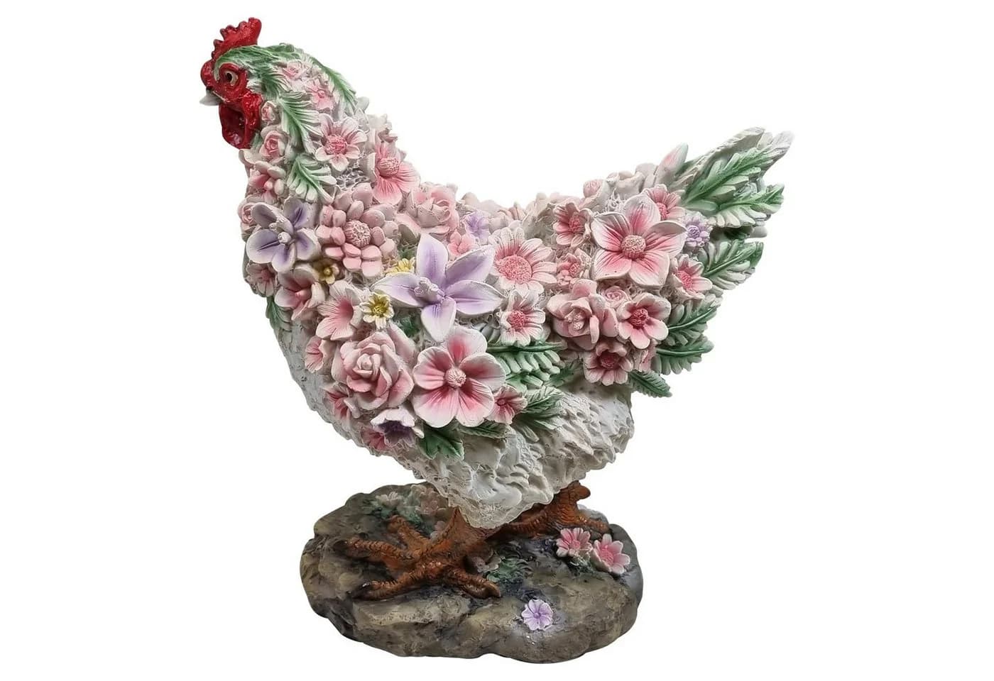 Fachhandel Plus Henne mit Blumendekor Polyresin Gartenfigur - Bild 4