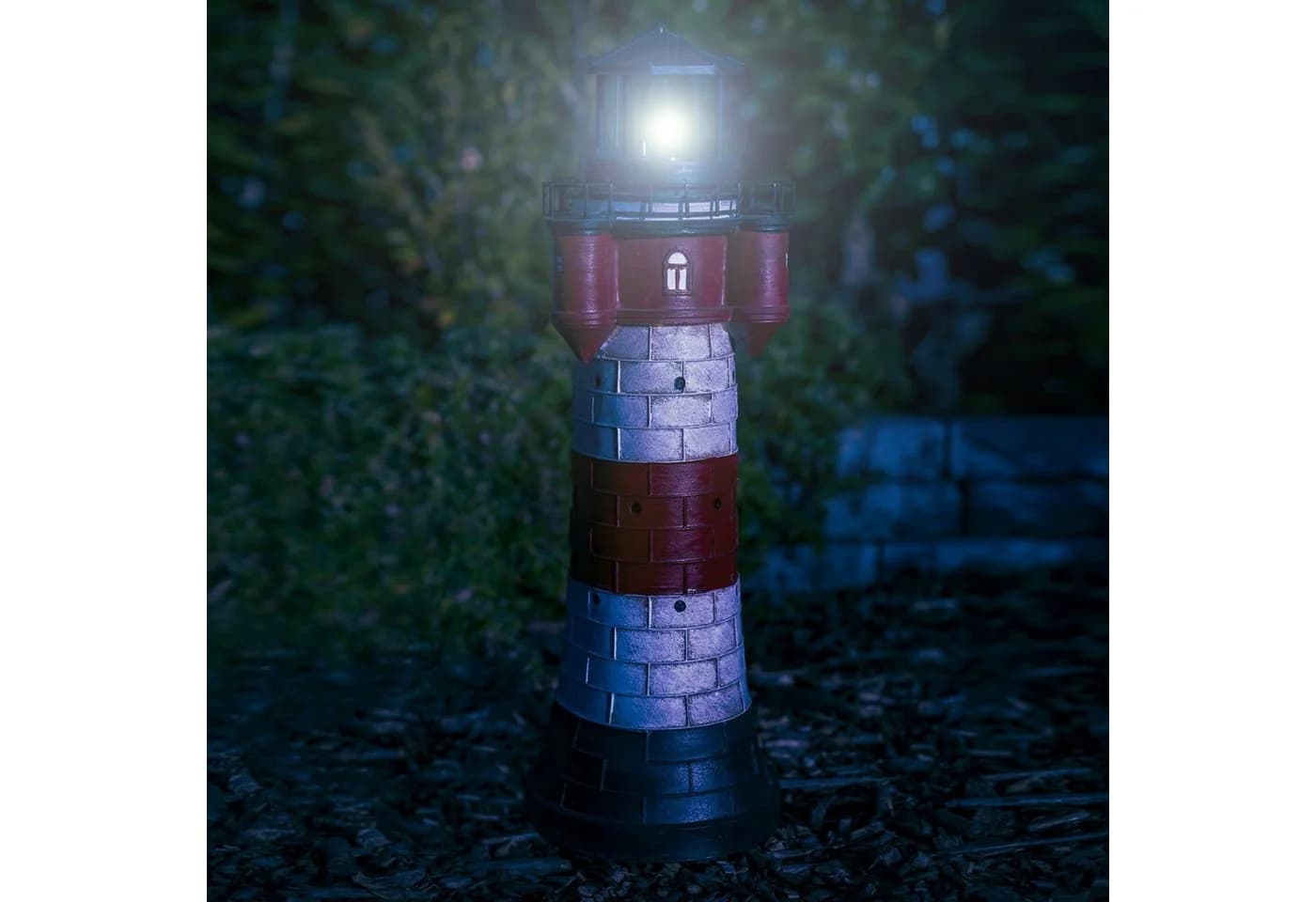 Fachhandel Plus Leuchtturm Roter Sand Solar LED blinkend Maritime Garten Dekoration