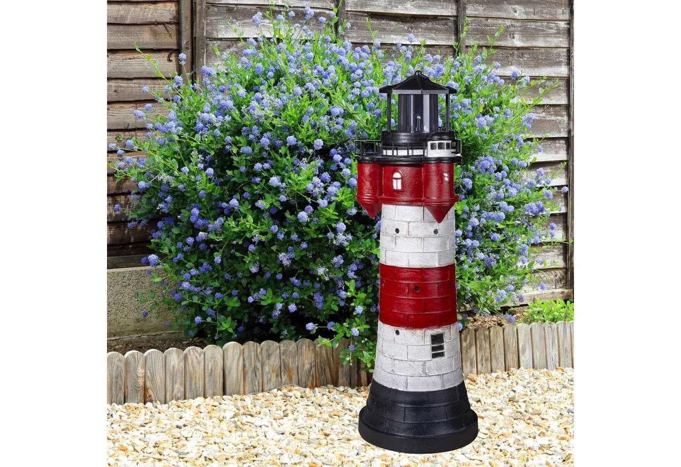 Fachhandel Plus Leuchtturm Roter Sand Solar LED blinkend Maritime Garten Dekoration - Bild 3