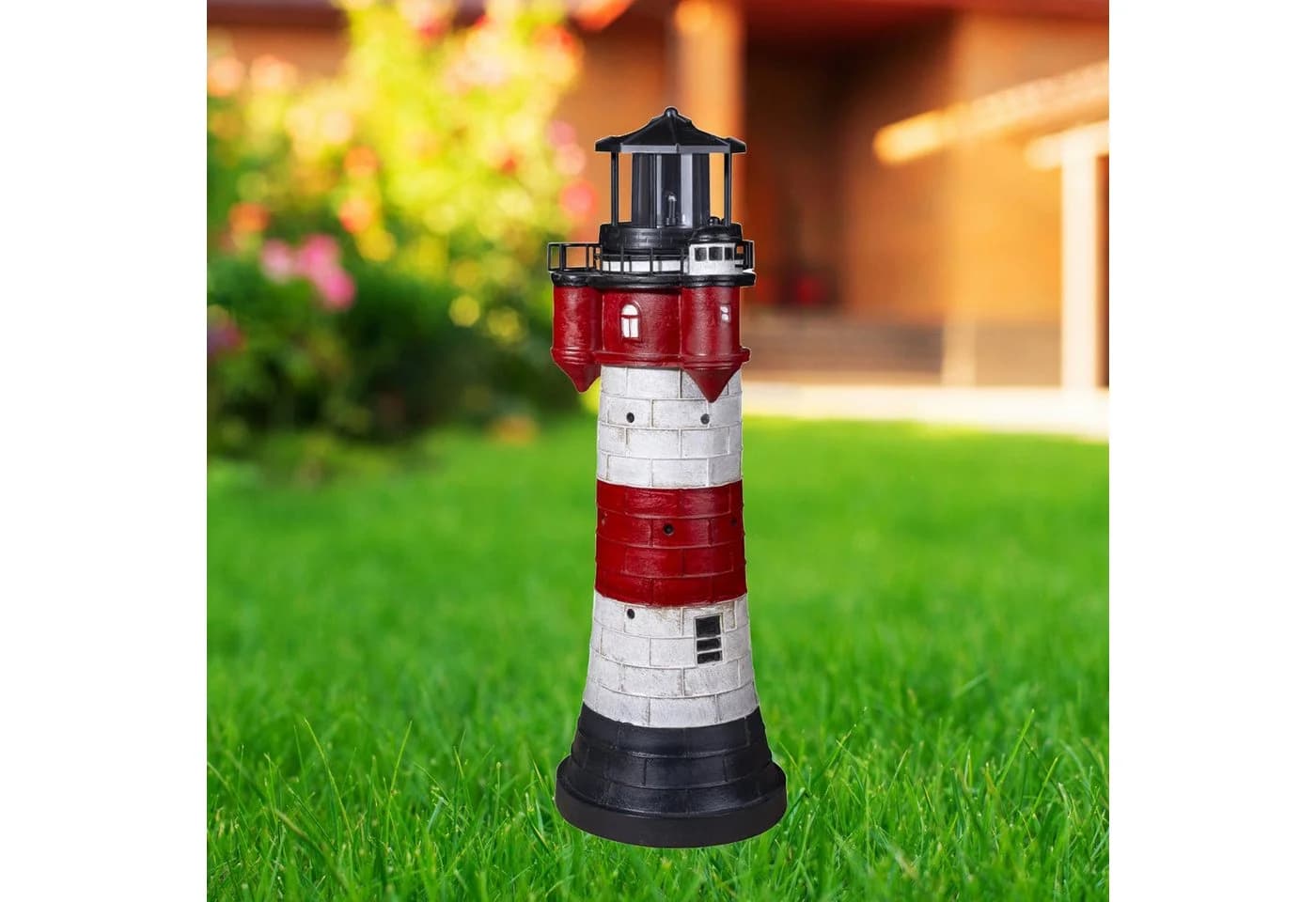 Fachhandel Plus Leuchtturm Roter Sand Solar LED blinkend Maritime Garten Dekoration - Bild 4