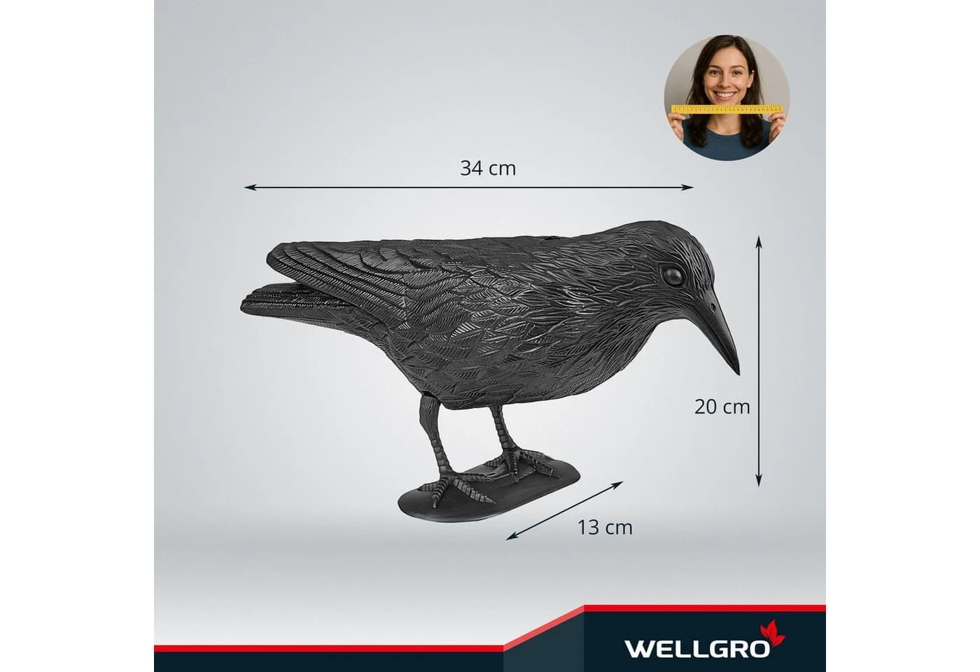 WELLGRO Vogelschreck Krähe sitzend 4er Set Schwarz UV-beständig