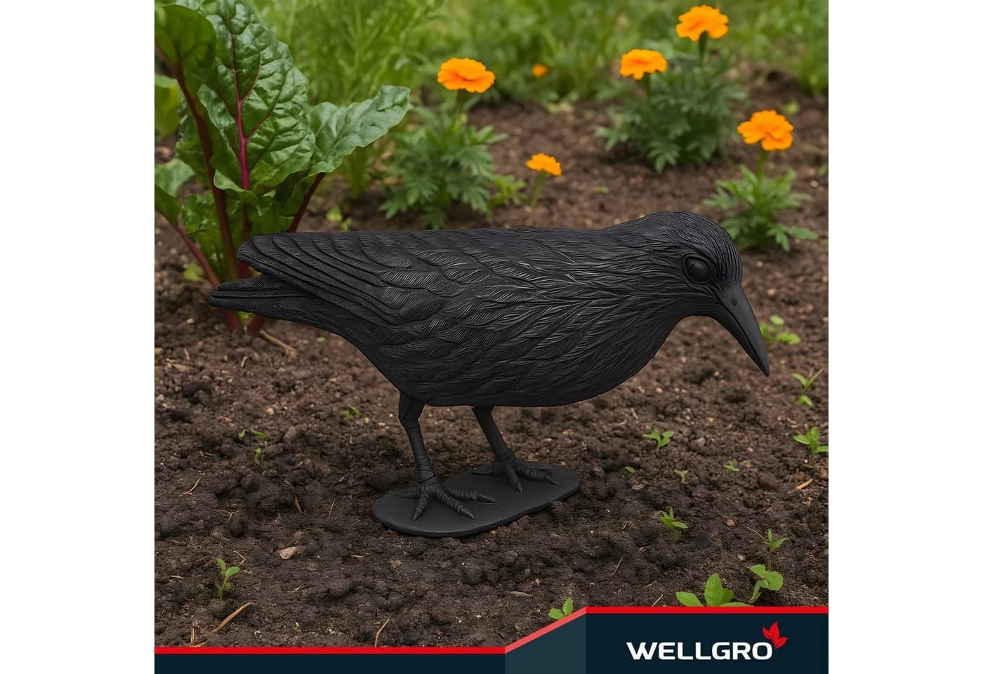 WELLGRO Vogelschreck Krähe sitzend 4er Set Schwarz UV-beständig - Bild 3