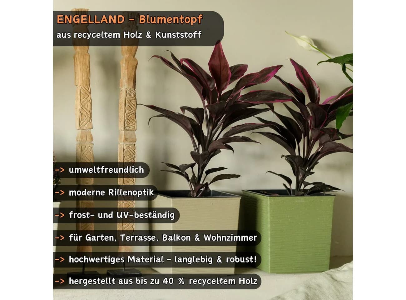 Engelland Pflanzkübel WPC Anthrazit Rillenoptik Indoor Outdoor