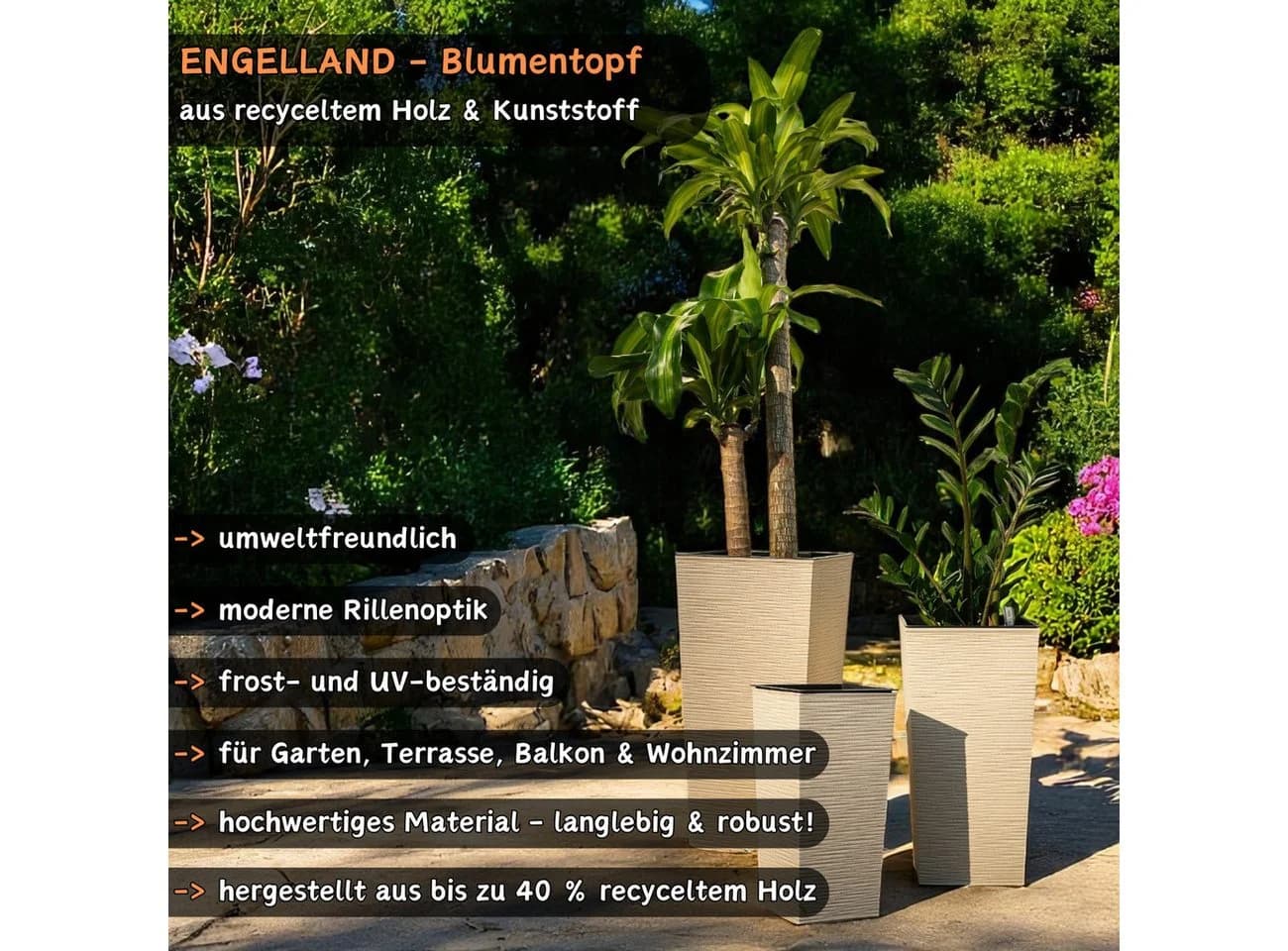 Engelland Pflanzkübel WPC Rillenoptik Moosgrün UV-beständig