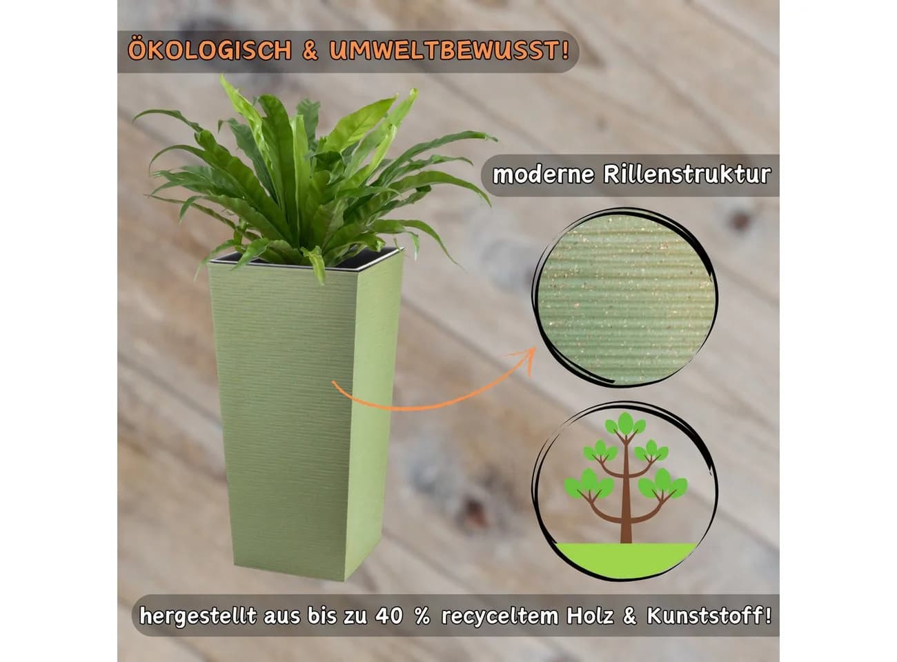 Engelland Pflanzkübel WPC Rillenoptik Moosgrün UV-beständig - Bild 4