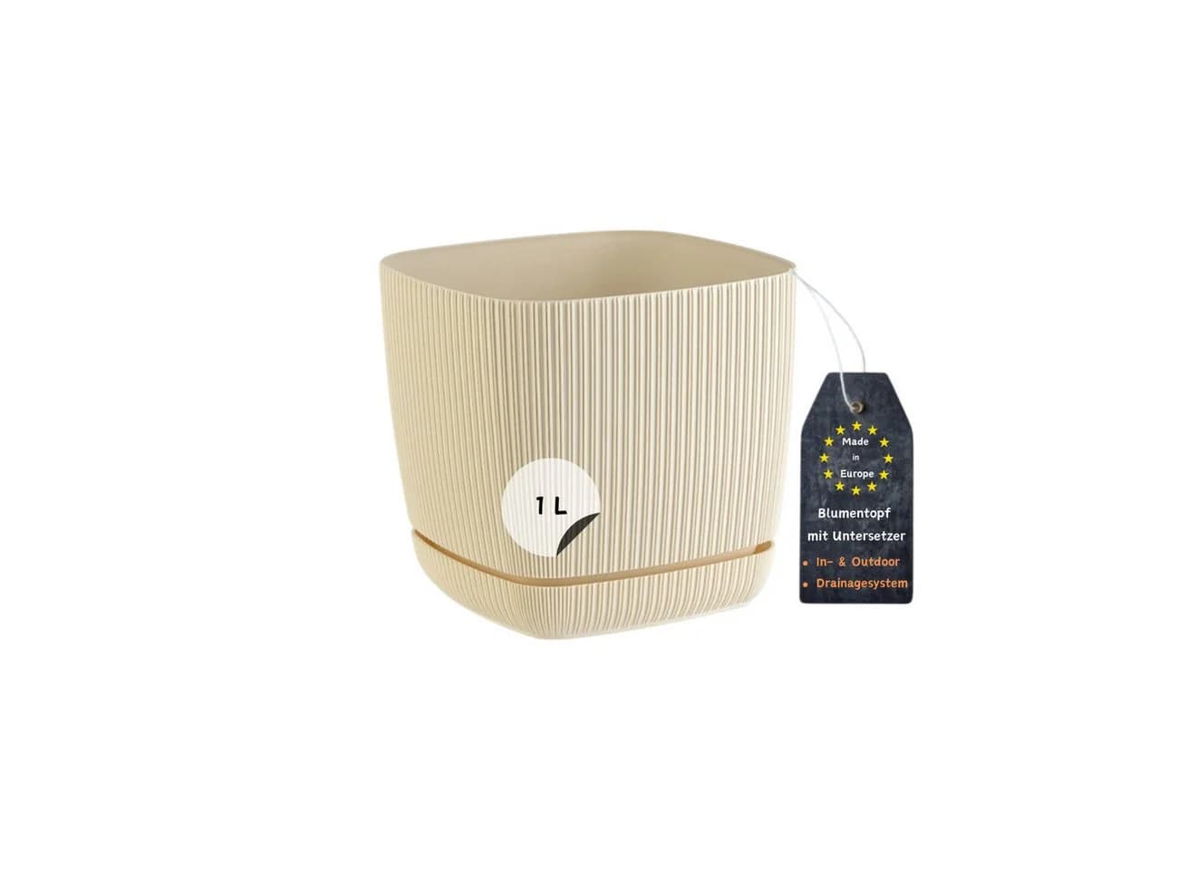 Engelland Blumentopf Beige mit Drainagesystem & Untersetzer - Bild 2