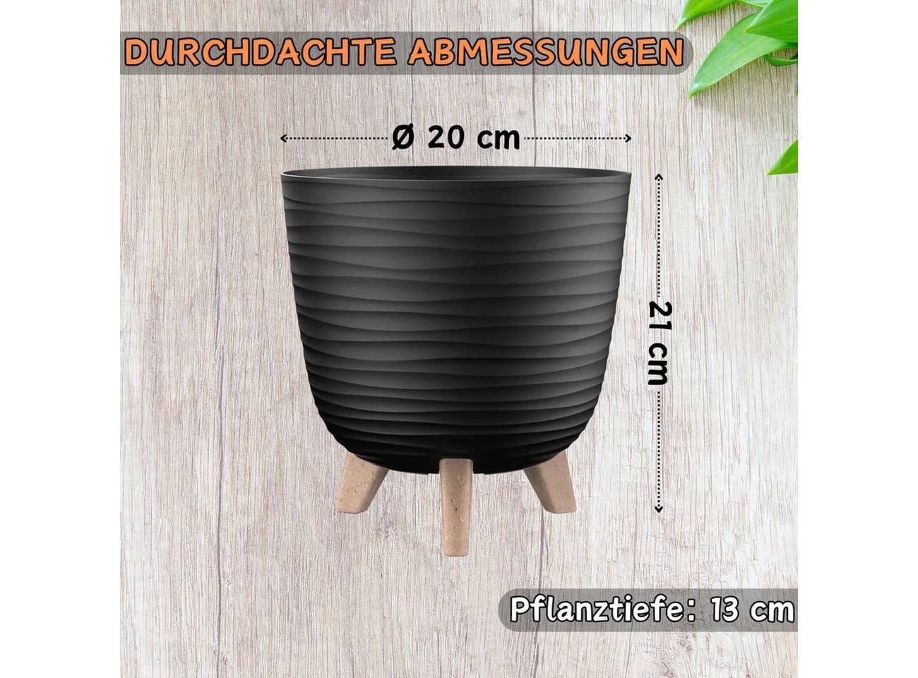 Engelland Blumentopf Pflanztopf mit Füßen, Wellenoptik, UV-resistent, Drainagesystem