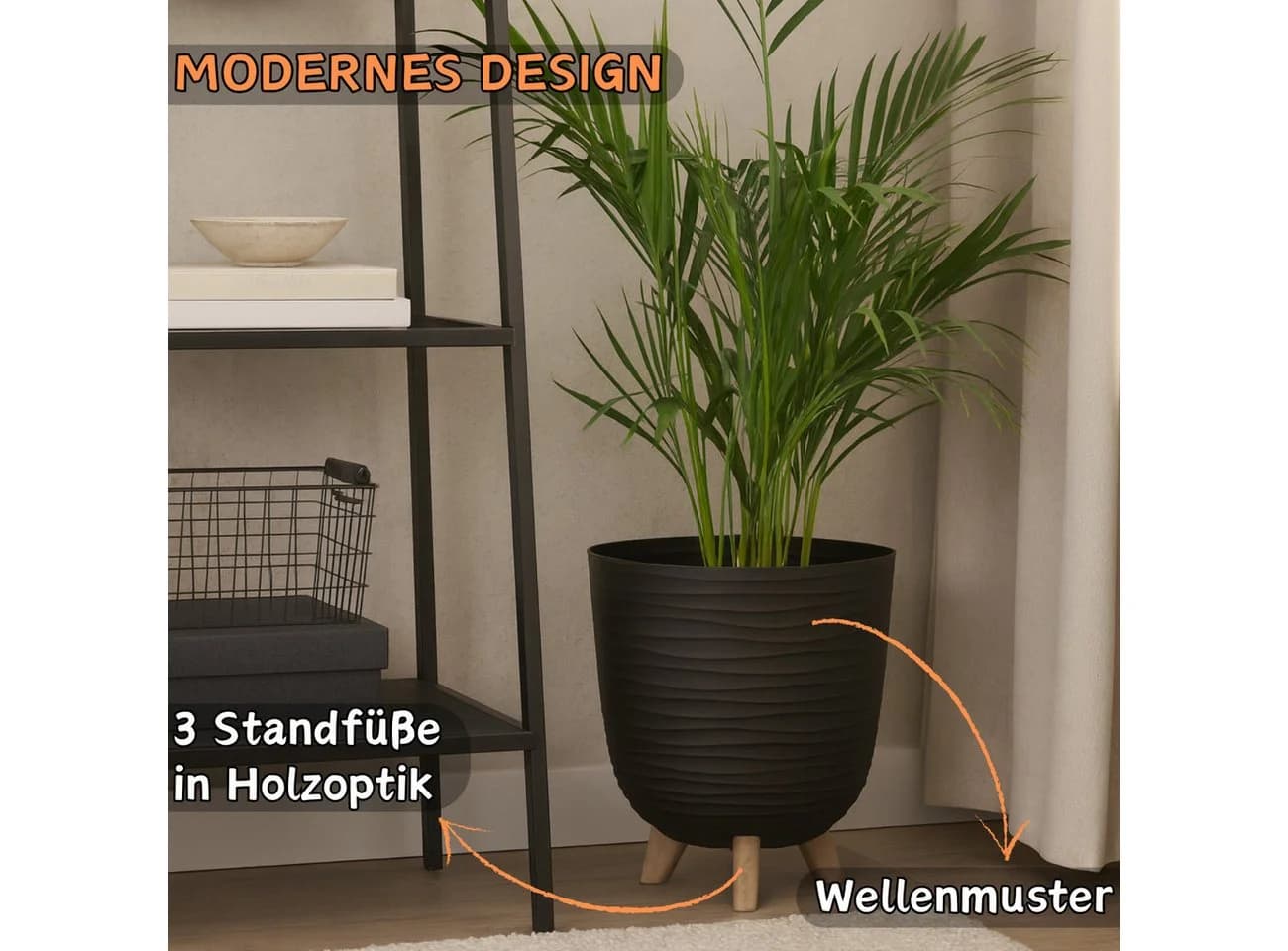 Engelland Blumentopf Pflanztopf mit Füßen, Wellenoptik, UV-resistent, Drainagesystem - Bild 3