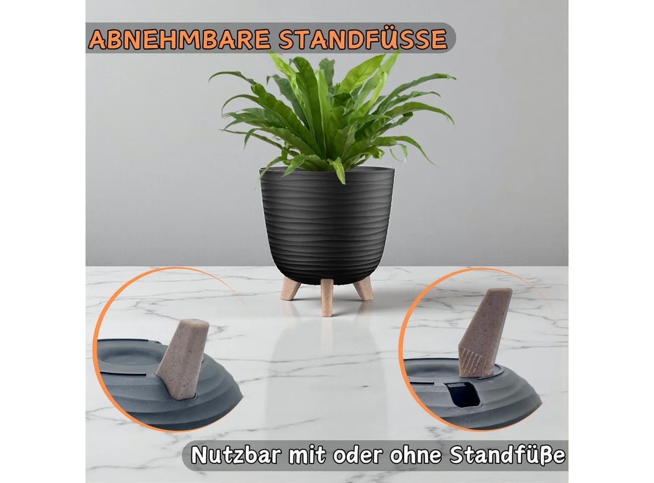 Engelland Blumentopf Pflanztopf mit Füßen, Wellenoptik, UV-resistent, Drainagesystem - Bild 5