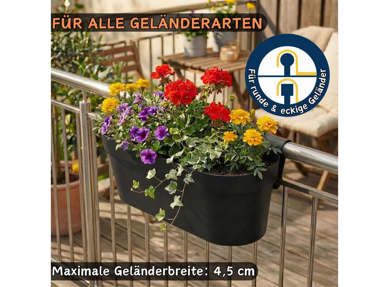 Engelland Balkonkasten mit Wasserspeicher Schwarz