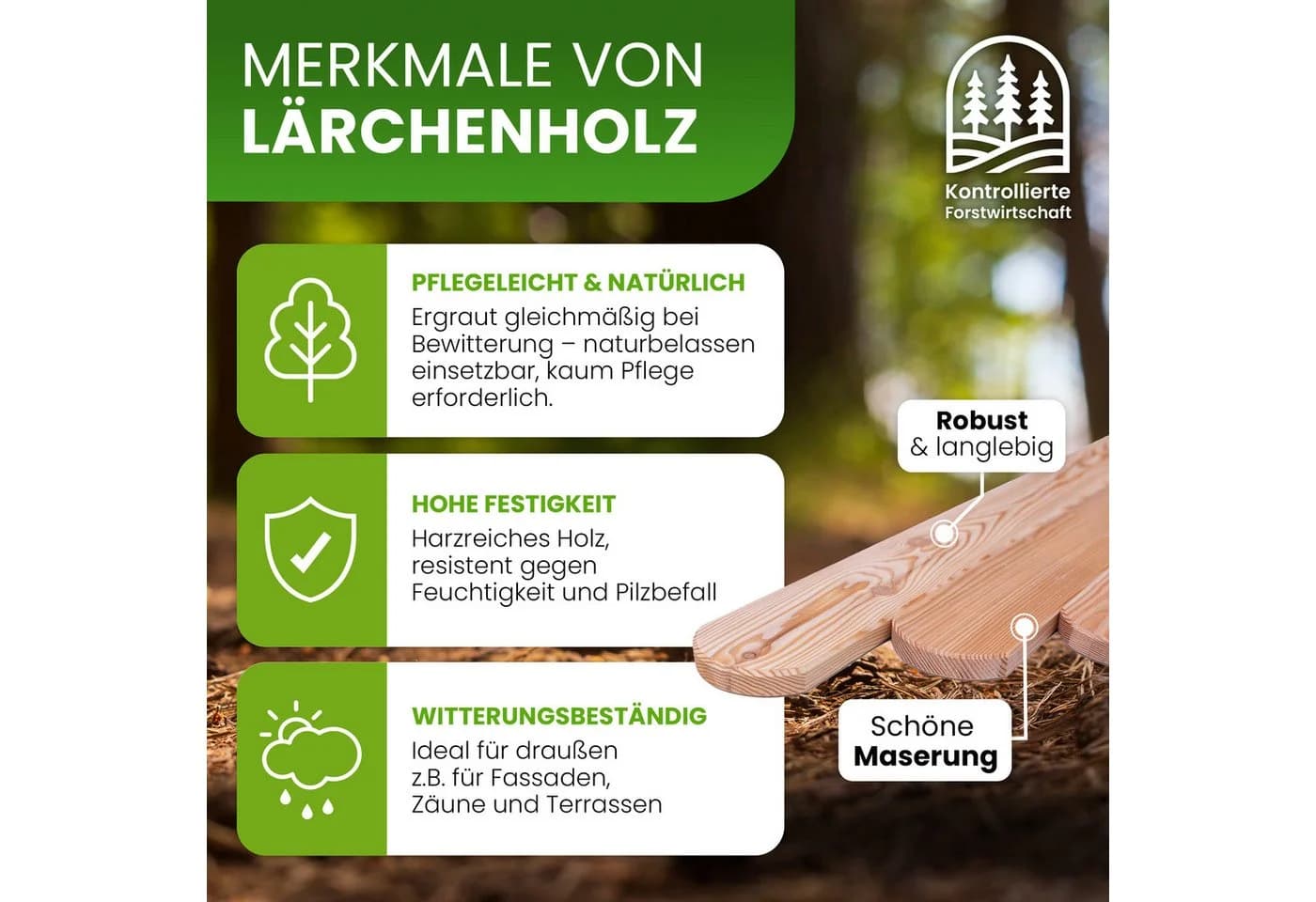 Gartenpirat Gartenzaun aus Zaunlatten Lärche 180 cm