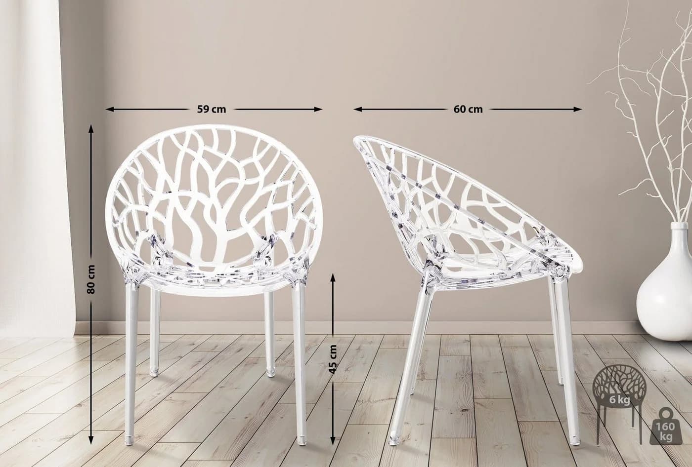 CLP Gartenstuhl Crystal 2er Set Stapelstuhl Transparent - Bild 3