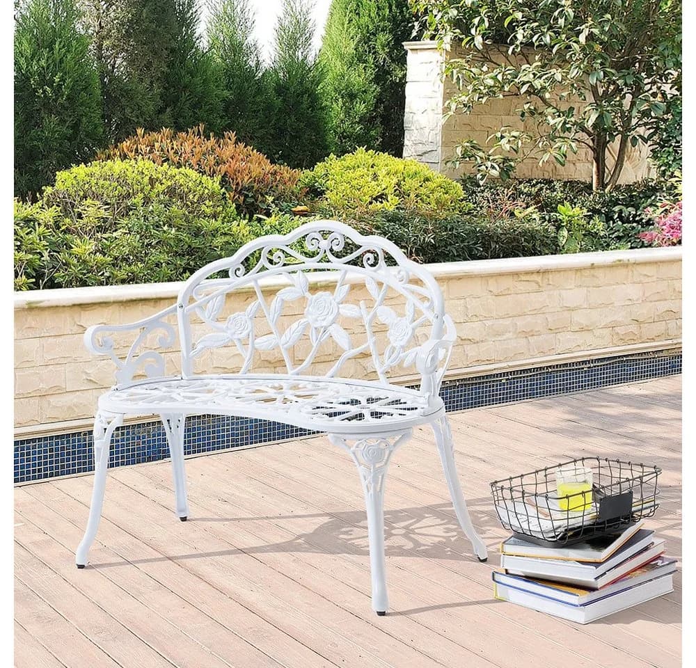 casa.pro Gartenbank Monfalcone Weiß Aluminiumguss Gusseisen