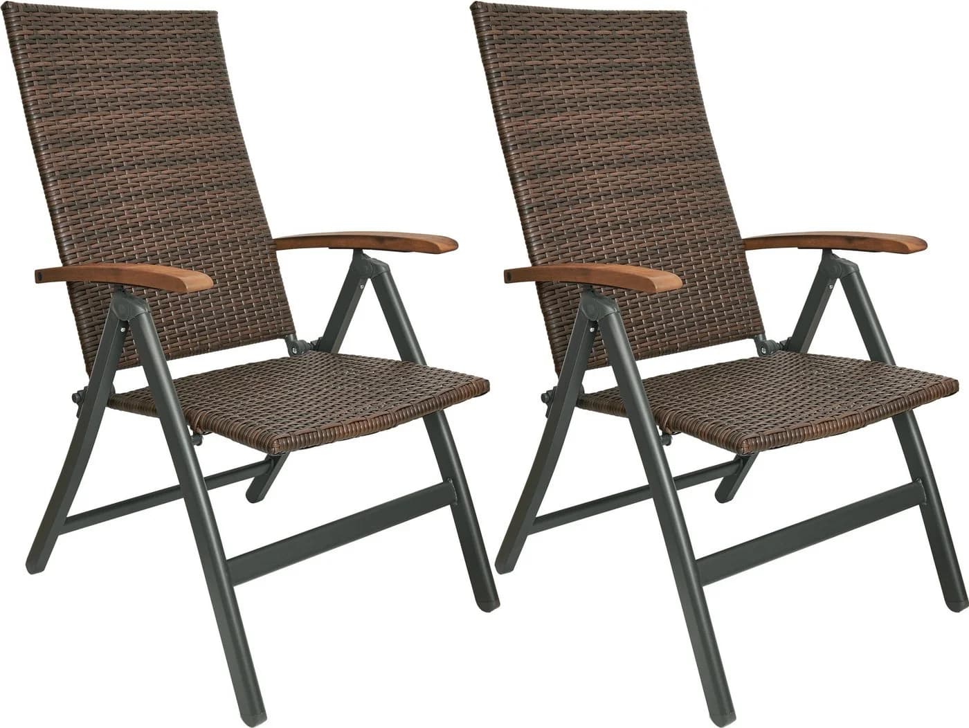 BRUBAKER Gartenstuhl Modena 2er Set Braun Grau Polyrattan Klappbar - Bild 2