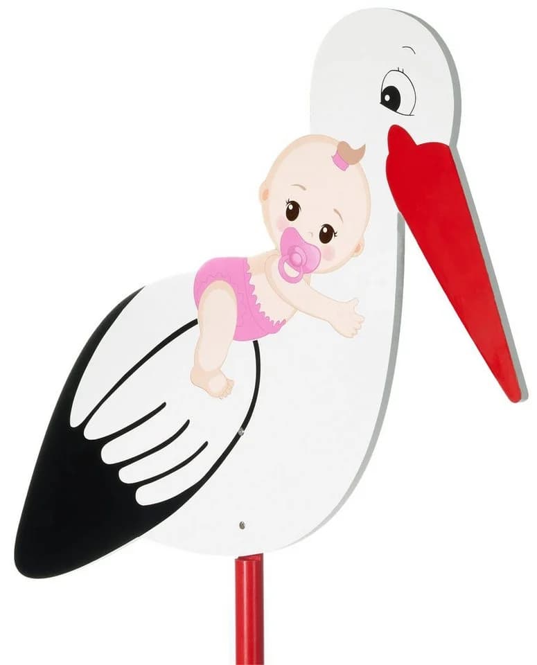 BRUBAKER Gartenstecker Holz Storch mit Mädchen Rosa - Bild 2
