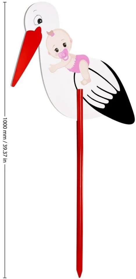 BRUBAKER Gartenstecker Holz Storch mit Mädchen Rosa - Bild 4