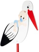 BRUBAKER Gartenstecker 100 cm Holz Storch mit Baby Blau/Rot Bild 2
