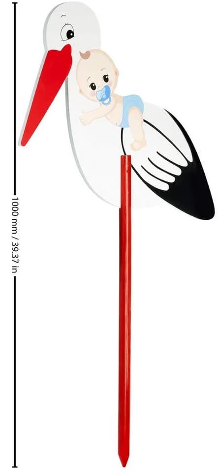 BRUBAKER Gartenstecker 100 cm Holz Storch mit Baby Blau/Rot - Bild 4