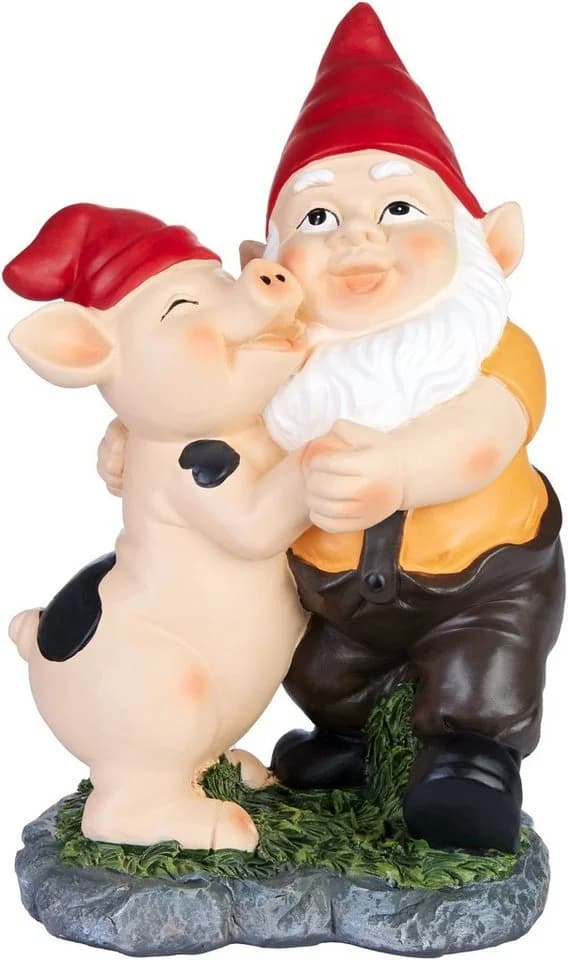 BRUBAKER Gartenzwerg Zwerg tanzt mit Ferkel - Gartenfigur mit Schwein Lustig - Dekoration - Bild 2
